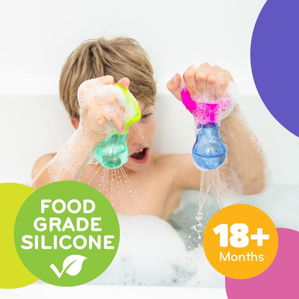 Mobi Skwooshlz Water Squeeze Bulbs - Silicone Baby Bath Toys, Baby Bathtub Toys for Toddlers, Latex and BPA Free, Food Grade Silicon, Easy to Clean - Toddler Ages 1-3 (Pack of 2)