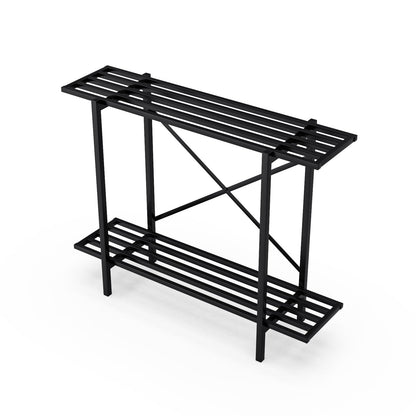 Zhongma 2 Tier Window Height Metal Sturdy Heavy Plant Stand, Narrow Plant Stand Indoor and Outdoor, L35.43 x W10.3 x H27.5 inch, 440 LBS Capacity & Heavy Duty Construction