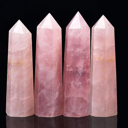 4PCS 1.96-2.75" Natural Crystals Tower Figurine Ornaments Polishing Rose Quartz Amethyst Stone Hexagonal Point Wand Obelisk Statue for Aquarium Decorative Rocks Gifts Home Decor(1.96-2.75inch 4pcs)