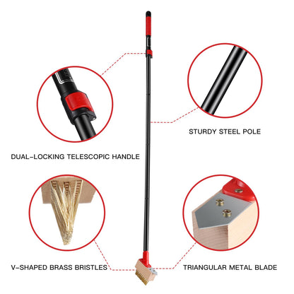Mitclear Moss Remove Brush with Long Handle(53IN), Deck Crevice Cleaning Tool, Weed Remover with Wire Brush & Metal Blade, Crack Moss Remover for Pavement Driveway Patio Sidewalk Paver(3 Brush Heads)