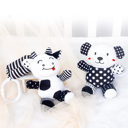 SHXERO Baby Car Seat Toys, Black White Stroller Toy Stretch Baby Spiral Plush Toys, Hanging Rattle Toys for Crib Mobile, Newborn Sensory Toy Best Gift for 0 3 6 9 12 Months (Calf/Panda)