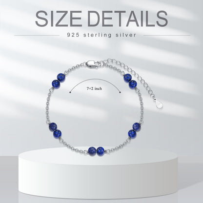 BETHZA Natural Lapis Lazuli Bracelet for Women 8mm Round Shaped Blue Lapis Gemstone Adjustable Bracelets Boho Bead Jewelry for Birthday