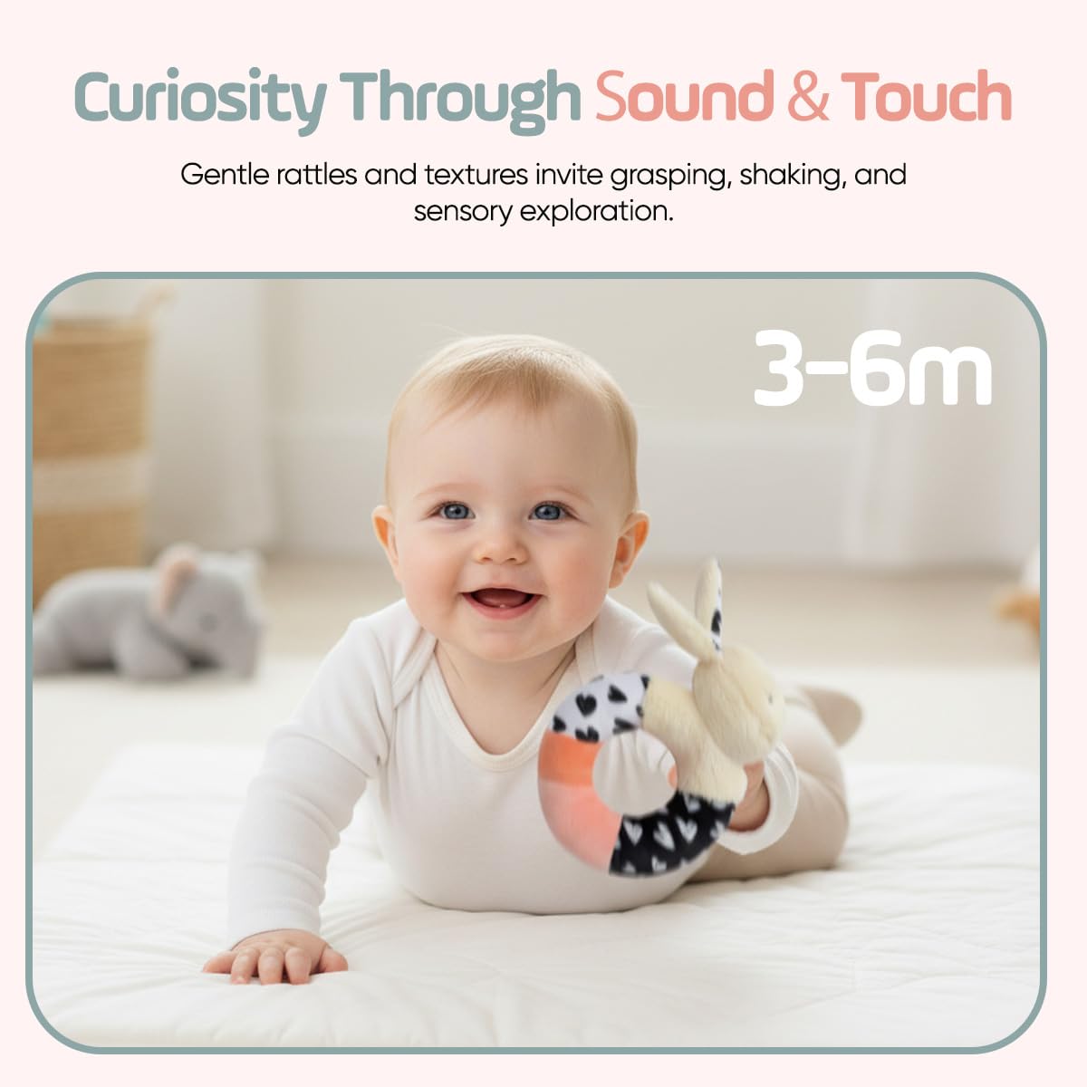 Bella Bunny Baby Rattle Toys - Rattles for Babies 0-6 Months High Contrast Baby Toys for Newborn Gifts - Ultra-Soft Sensory Toy Stick and Circle Baby Rattles 0-6 Months (2-Pack)