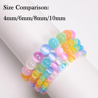 Handmade Natural Gemstone Elastic Bracelet - Healing Crystal Beads Jewelry, Unisex (Colourful Selenite, 8mm)