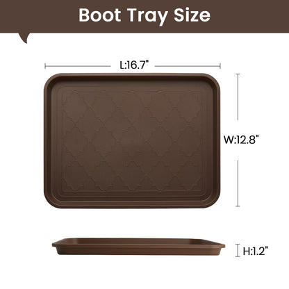 PETABBY Boot Tray 2 Packs All Seasons Multi-Purpose, Waterproof Boot Trays for Entryway Indoor & Outdoor, Non-Slip Shoe Tray, 16.7"x12.8",Brown