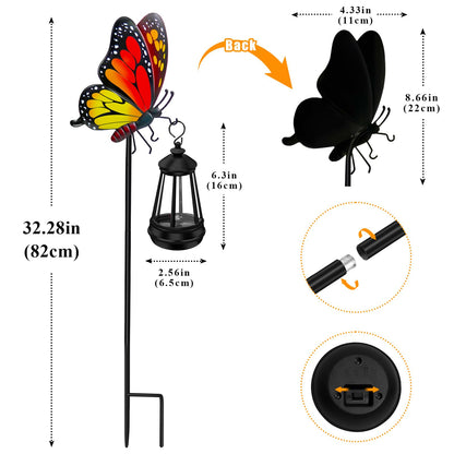 ZFNN Solar Garden Decor Lights Outdoor Waterproof, Metal Butterfly Stakes with Solar Lanterns, Solar Garden Lights for Decorative Yard Art Outside Patio Lawn Ornaments, Gifts for Women Mom
