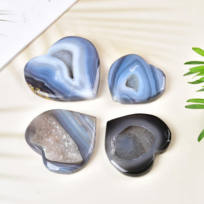JIC Gem Large Heart Crystal Agate Geode Druzy Palm Worry Stone Reiki Crystals and Healing Stones 3.1-3.5"(80-90mm)