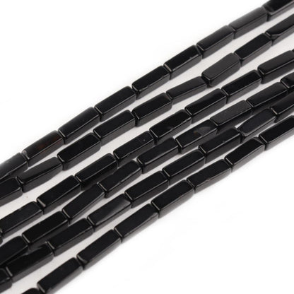 4x13mm Natural Stone Black Agate Rectangular Column Tube Cylinder Spacer Loose Beads Gemstone for DIY Bracelets Necklace Jewelry Making Strand 15 Inch (28-30pcs)