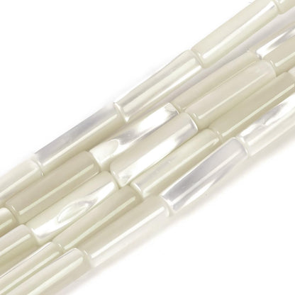 HAAMIIQII Natural Mother of Pearl Shell Tube Beads 13x4mm Column Stone Cylinder Gemstone Loose Beads for Jewelry Making Strand 15 Inch (28-29pcs)