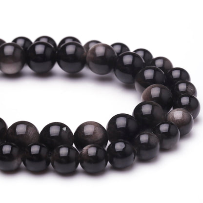 Chicager Natural Stone Beads for Jewelry Making,8mm Obsidian Polished Smooth Round Gemstone Beads for Bracelet Necklace 15 Inch