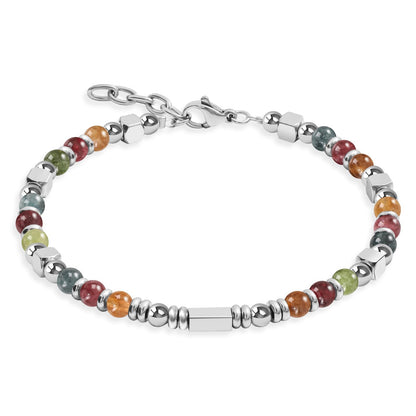 Stainless Steel Stone Adjustable Boho Stackable Womens Beaded Bracelets for Women Trendy Jewelry Stack Cute Health Dainty Waterproof Woman Ladies Colorful Bangle Women's Silver Link Bracelets for Women Non Tarnish A Bohemian Charm Silver Bead Bracelet for