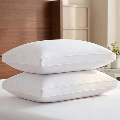 Bed Pillows for Sleeping Standard Size - Set of 2, Soft & Fluffy with Down Alternative Filling - Hotel Luxury Quality, Gusseted Pillow for Back, Stomach & Side Sleepers - Comfy & Breathable - White