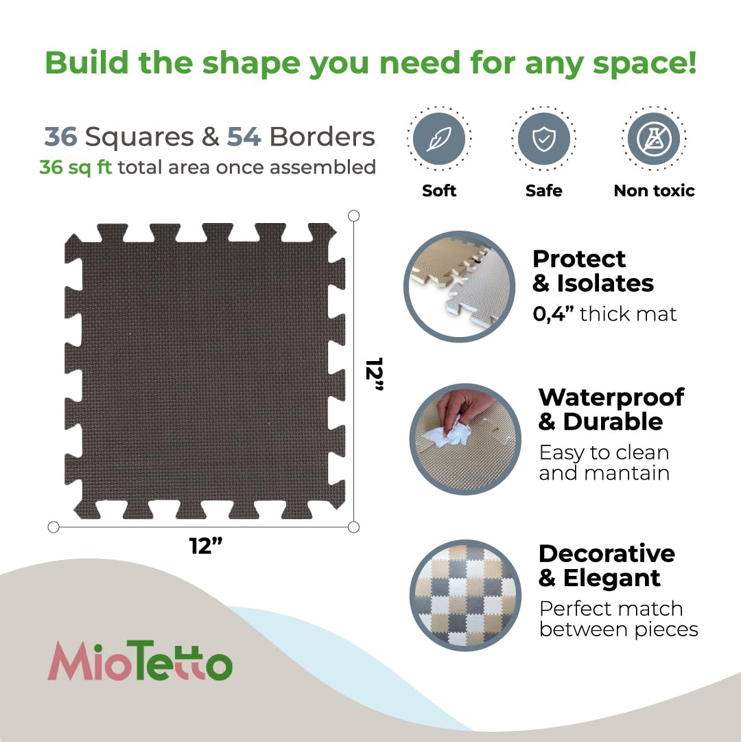 MioTetto Baby Foam Floor & Play Pen Bundle – Soft Foam Floor Tiles + 50x50 Playpen with Gate, Balls & Hangers – Safe, Non-Toxic Indoor & Outdoor Play Mat Set for Babies & Toddlers