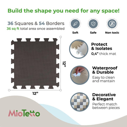 MioTetto Baby Foam Floor & Play Pen Bundle – Soft Foam Floor Tiles + 50x50 Playpen with Gate, Balls & Hangers – Safe, Non-Toxic Indoor & Outdoor Play Mat Set for Babies & Toddlers