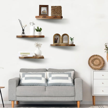 Pinkunn 4 Pcs Floating Shelves for Wall Wooden Live Edge Shelf Wall-Mounted Natural Solid Wood Bedroom Kitchen Storage Living Room Nursery Decor (15.8/11.8/7.9 Inch)