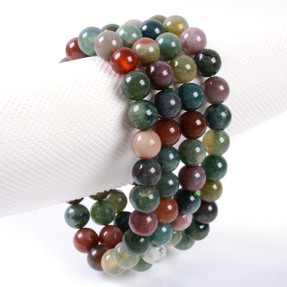 Justinstones Natural Multicolor Indian Agate Gemstone 8mm Round Beads Stretch Bracelet 7 Inch Unisex