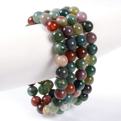 Justinstones Natural Multicolor Indian Agate Gemstone 8mm Round Beads Stretch Bracelet 7 Inch Unisex