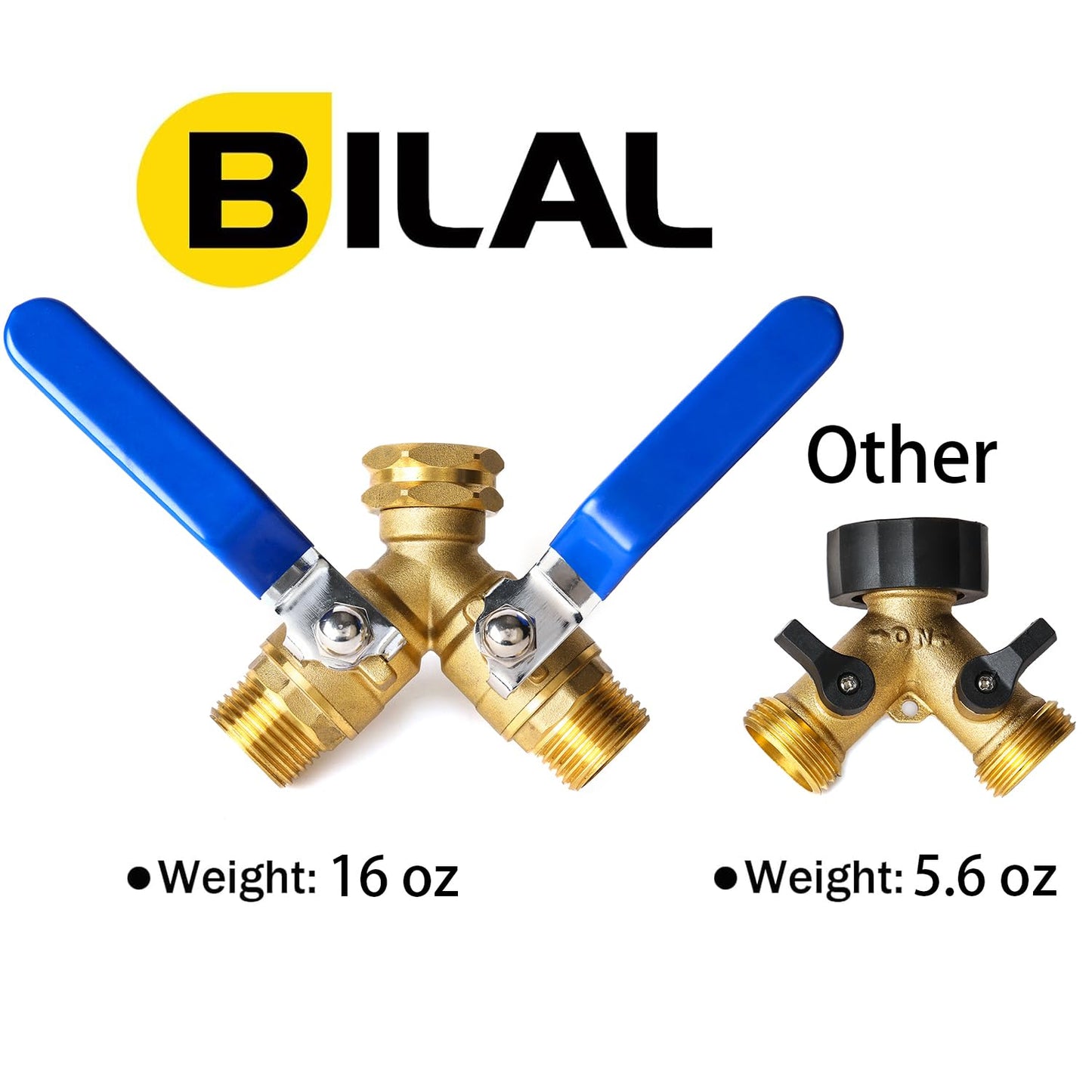 Garden Hose Splitter 2 Way Heavy Duty, Brass Faucet Adapter With Long Handle For Gardening Water Hose Shut Off Valve Hose Connector Fittings Outdoor Water Spigot Hose Bib Y Splitter