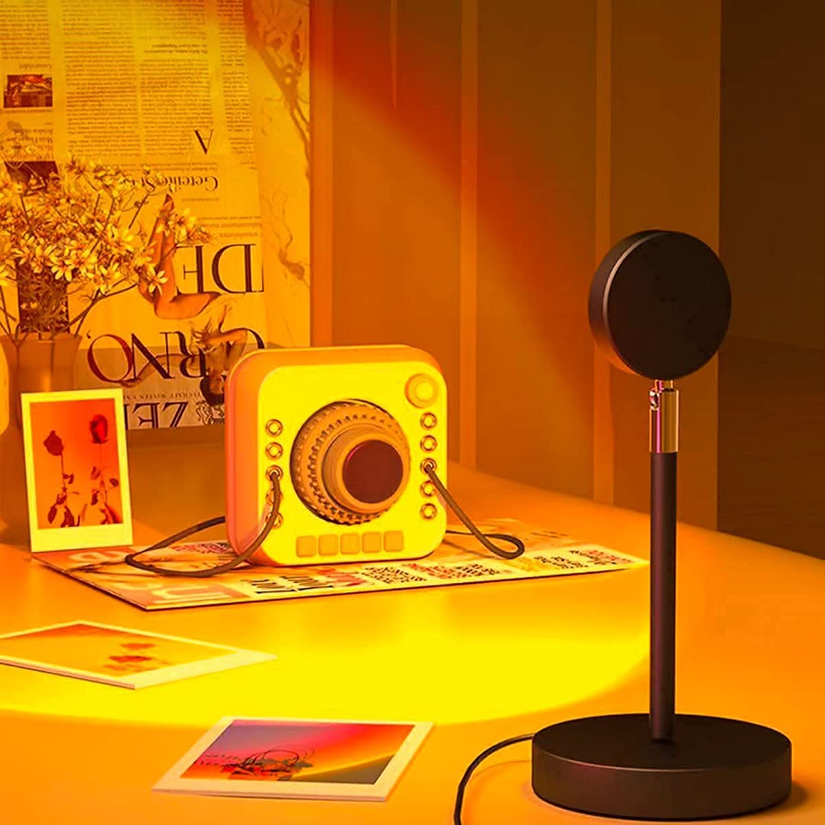 Balkwan Sunset Lamp Projection Rotation Rainbow Lamp Led Romantic Visual Led Light Network Red Light with USB Modern Floor Stand Night Light Living Room Bedroom Decor (Sunset Red)