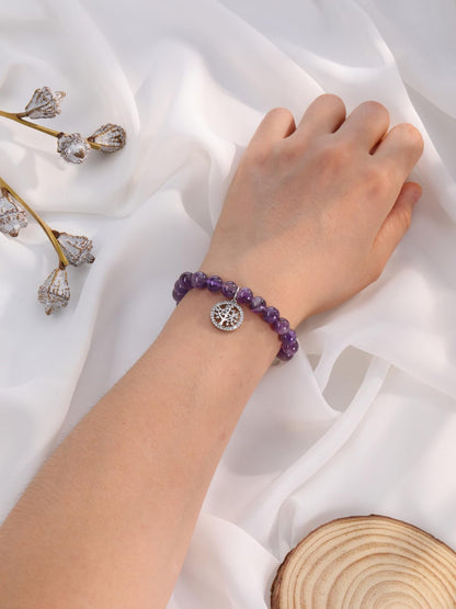 MANIFO Amethyst Chakra Crystals Bracelet for Women Healing Crystal Bracelet Natural Gemstone Beaded Bracelets with Life Tree Charm Jewellery Valentines Christmas Gifts