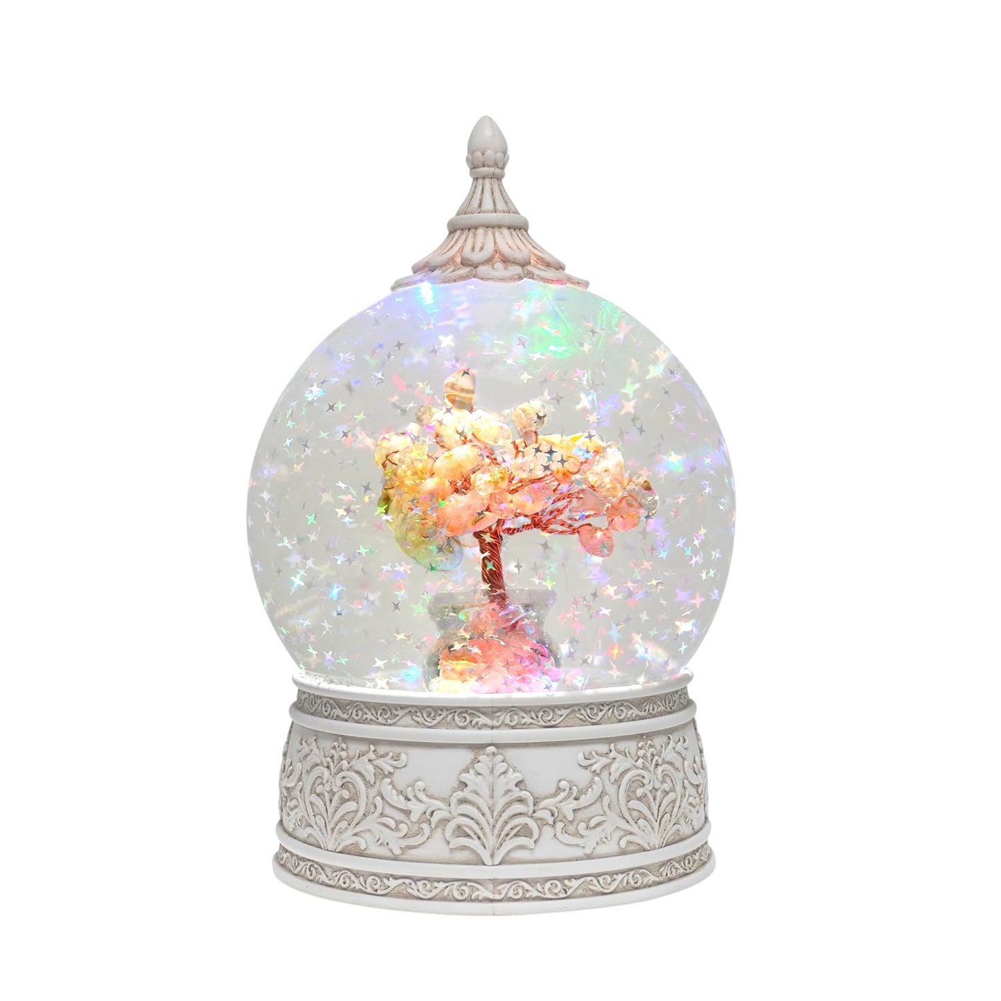Citrine Jasper Healing Crystal Tree Globe with Colorful Lights and Sparkling Glitter, Natural Gemstone Base, Spiritual Meditation, Positive Energy Good Luck, Home Decor, Birthday Gifts (Citrine)