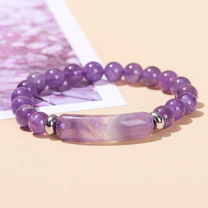 Link Pheromone Bracelet for Women, 8mm Healing Crystal Beads Stretch Bracelet Pink Love Rose Quartz Pheromone Bracelet Handmade Good Luck Energy Chakra Stone Beaded Bangle Jewelry Gifts for Women Mom(Purple)