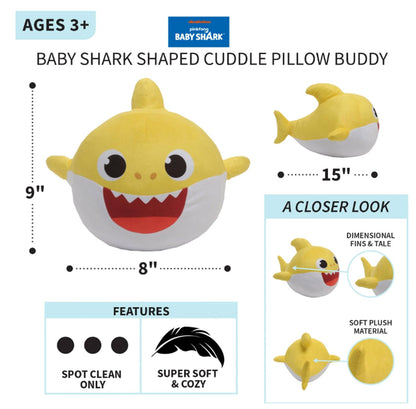 Nickelodeon Baby Shark Kids Plush Cuddle and Decorative Pillow Buddy, Yellow 15" Tall