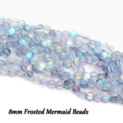 70PCS Natural 8MM Healing Gemstone, Synthetic Frosted Mermaid Energy Stone Round Loose Beads, Semi-Precious Crystal Beads with Free Elastic String for Jewelry Making DIY