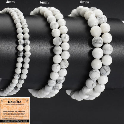 MASSIVE BEADS Howlite - Stone of Good Sleep - Handmade Yoga Stretch Elastic Bracelet Natural Stone Crystal Healing Power Energy Gifts for Unisex Adult 4mm