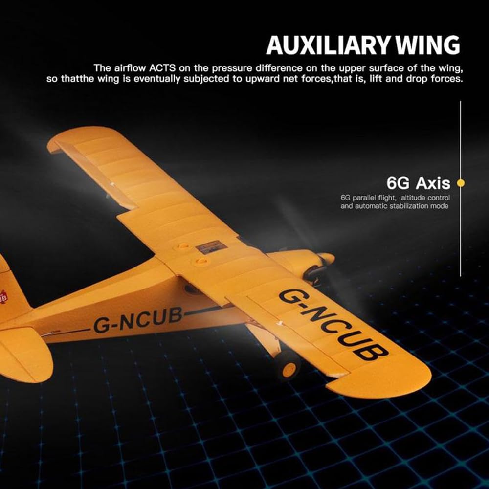 Park10 Toys RC Plane Upgrade 5 Channels 3D/6G J3-CUB RC Airplane for Adults 1406 Brushless Motor Outdoor Stunt RC Glider with Spare Propeller and 2 Batteries (Yellow)