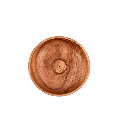 Samhita Acacia Wood Round Incense Stick Holder,Incense Burner, Ash Cather and Aromatherapy Ornament Home Décor (5" x 5" x 1.5")