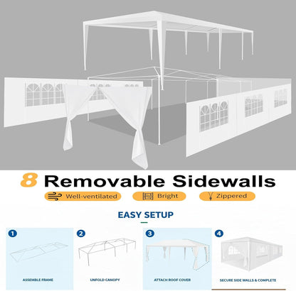 HOTEEL 10x30 FT Party Tent Outdoor Canopy Tents for Parties with 8 Removable Sidewalls, Carpas para Fiestas Waterproof for Gazebo Large Backyard Shelter Patio White Wedding Event Tent BBQ