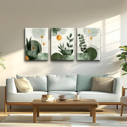 TTHYUEWS Boho Wall Art For Bedroom Canvas Wall Decor For Living Room Office Abstract Decorations Plant Wall Paintings Geometry Pictures Artwork Modern Bathroom Home Decor Ready To Hang 3 Piece
