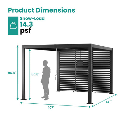 SUNBURY 10x12ft Outdoor Pergola with Curtains & Mosquito Netting, Aluminum Gazebo with TV Stand Base, Modern Patio Shade Structure for Backyard, Deck, Garden, Black