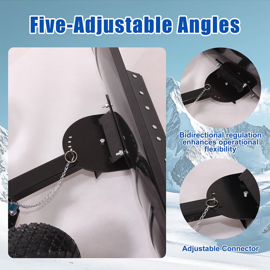Heavy-Duty Snow Shovel with Wheels, 30" Wide Metal Snow Pusher with Adjustable Height & Angle Handle, Carbon Steel Blade, Ergonomic Double-Rod Design for Driveway, Sidewalk, and Path Snow Removal