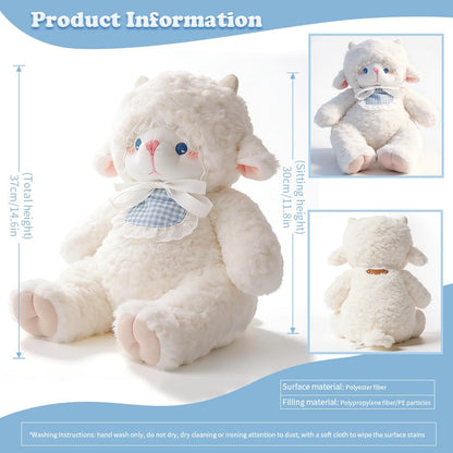 Tatuire Weighted Stuffed Animals White Lamb 14.6 inches Sheep Plush with Blue Eyes, Soft Baby Gift for Kids Girls Women Birthday.