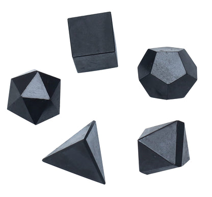 Crocon Black Tourmaline 5Pcs Platonic Solids Crystal Geometry Set, Platonic Solids Sacred Geometric Stones for Meditation Reiki Balancing Healing Chakra Stone Cleansing Spiritual Good Luck (15-20 mm)
