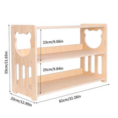 Montessori children's bookshelves, toy shelves, wooden storage and organization shelves, sturdy and safe kindergarten classroom furniture bookcases （3Tier）