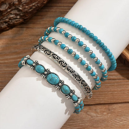 Navirix Western Bracelet for Women,Boho Turquoise Beaded Stackable Elastic Bracelets Set,Vintage Concert Country Cowboy Jewelry Accessories(Oval)
