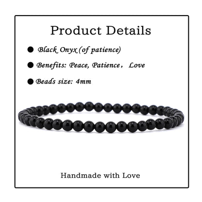 Bymitel 4mm Black Onyx - Handmade Reiki Gemstone Stretch Bracelet, Natural Beauty & Spiritual Essence, Crystal Healing for Unisex Adults