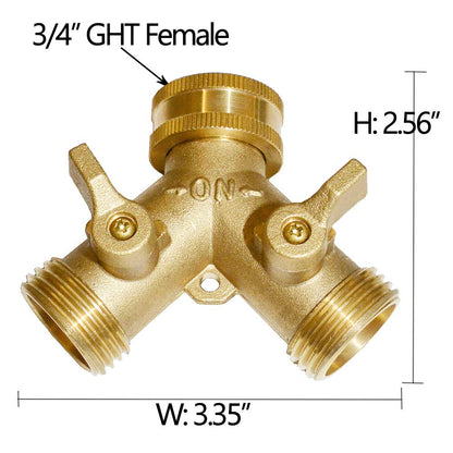 HQMPC 2 Way Hose Y Valve Hose Splitter Garden Hose Y Valve Connectors 2 way shut off valves With Solid Brass Handle Brass Y Valves Water Garden Hose Adapter 3/4"GHT Thread Extra 4 Presure washers