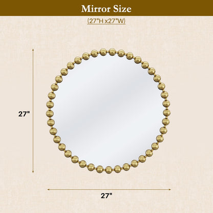 PERHOM Wall Mirror Decor Modern - Round Gold Large Beaded Mirror Decor,Circle Wall Mirror for Hallway,Bathroom,Living Room,Dining Room,Badroom,Entryway,27'' Metal Framed