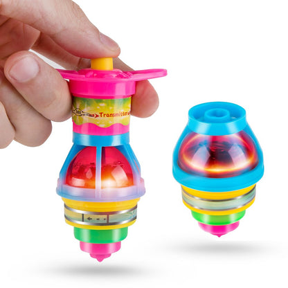 PROLOSO 15-Pack Light Up Flashing UFO Spinning Tops with Gyroscope Novelty Bulk Toys Party Favors