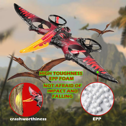 Dinosaur Remote Control Drone, 2.4G EPP Foam RC Pterodactyl Hobby RC Airplanes with 6-Axis Gyro, One Key Takeoff Landing, Stunt Roll & 360 Flip, Fighter Jet Toy Christmas Birthday Gift for Boys Girls