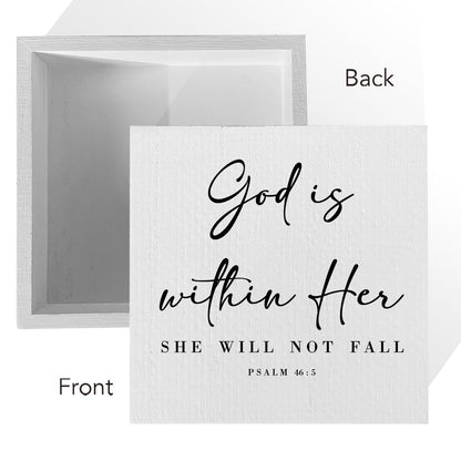 God Is Within Her Bible Verse Artwork Wooden Box Sign Rustic Farmhouse Style Psalm 46:5 Christian Wood Block Plaque 5 X 5 Inches Home Office Desk Sign Decor for Gifts