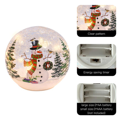 PHITRIC Christmas Decorations Indoor, 3 pcs Sparkling Snowman Globes with LED Lights and Timer, Tabletop Xmas Decor for Fireplace, Table, Home Decor Indoor