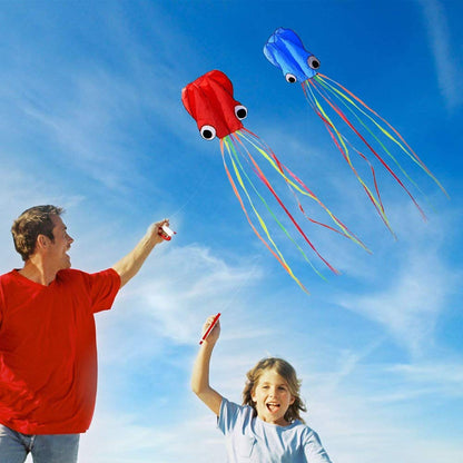 Winterworm Set of 4 Large 157.5" High Cartoon Big Round Eyes Octopus Kites with Colorful Ribbon and Kite Board with 98.4 Foot String for Kids Toy Enjoy Parent-Child Time Beach Park Outdoor
