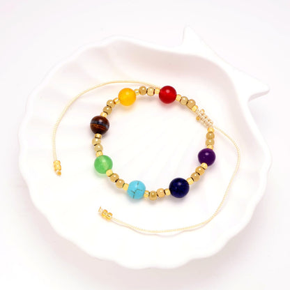 Mnblkjpoi Chakra Pearl Bracelets Gold Rope for Women Trendy, Round Natural Stone Balance for Meditation, Energy, Spiritual Protection, and Mental Health, Anniversary Birthday Valentine's Day Gifts.