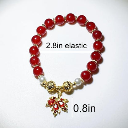 WETMT Fall Bracelet for Women Crystal Maple Leaf Charms Bracelet Gold Red Jade Stretch Bracelet Autumn Thanksgiving Beaded Bracelet Natural Stone Bracelet Vintage Fall Jewelry