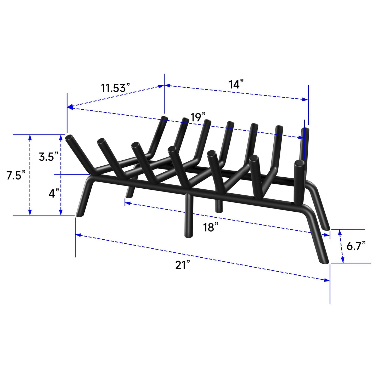 KIKIBRO Fireplace Grate 21 Inch, Firewood Log Holder Rack, Heavy Duty Fire Wood Stove Grates for Indoor Outdoor Camping Chimney Hearth Burning Fireplace Accessories Tools